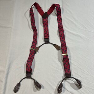 Vintage CAS Germany Red Paisley Suspenders Braces Leather Button Tabs Y